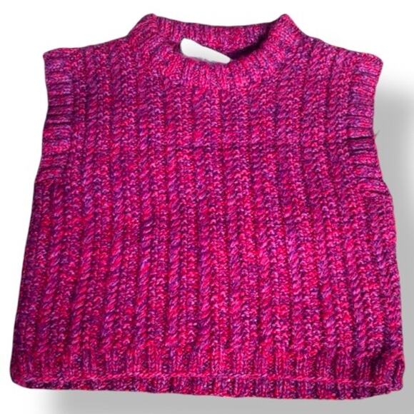 Vintage 90s Liz Claiborne Wool Sweater Vest Purple Magenta Cable Knit Cropped - Picture 2 of 9